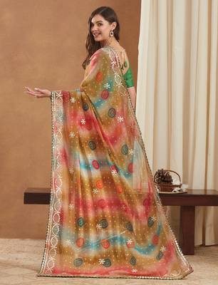 exclusive bandhej georgette saree with sequins & gotapati work blouse 3