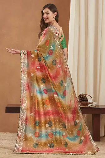 exclusive bandhej georgette saree with sequins & gotapati work blouse