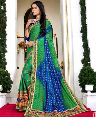 premium bandhani dola art silk saree with embroidered banglori art silk blouse 2