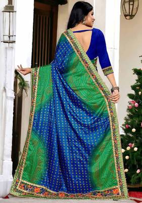 premium bandhani dola art silk saree with embroidered banglori art silk blouse 3