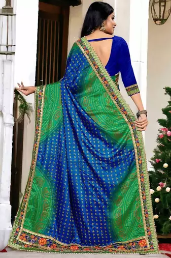 premium bandhani dola art silk saree with embroidered banglori art silk blouse