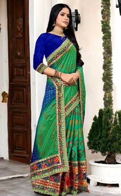 premium bandhani dola art silk saree with embroidered banglori art silk blouse 4