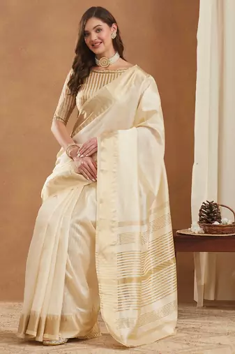 assam art silk saree with zari temple border & unstitched blouse