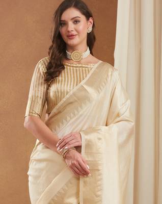 assam art silk saree with zari temple border & unstitched blouse 3