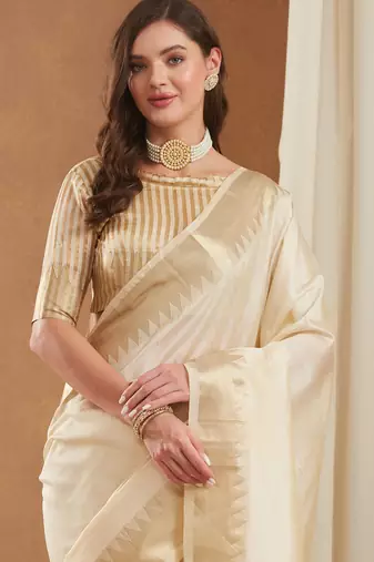 assam art silk saree with zari temple border & unstitched blouse