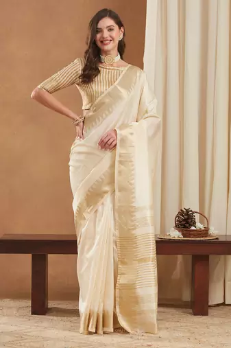 assam art silk saree with zari temple border & unstitched blouse