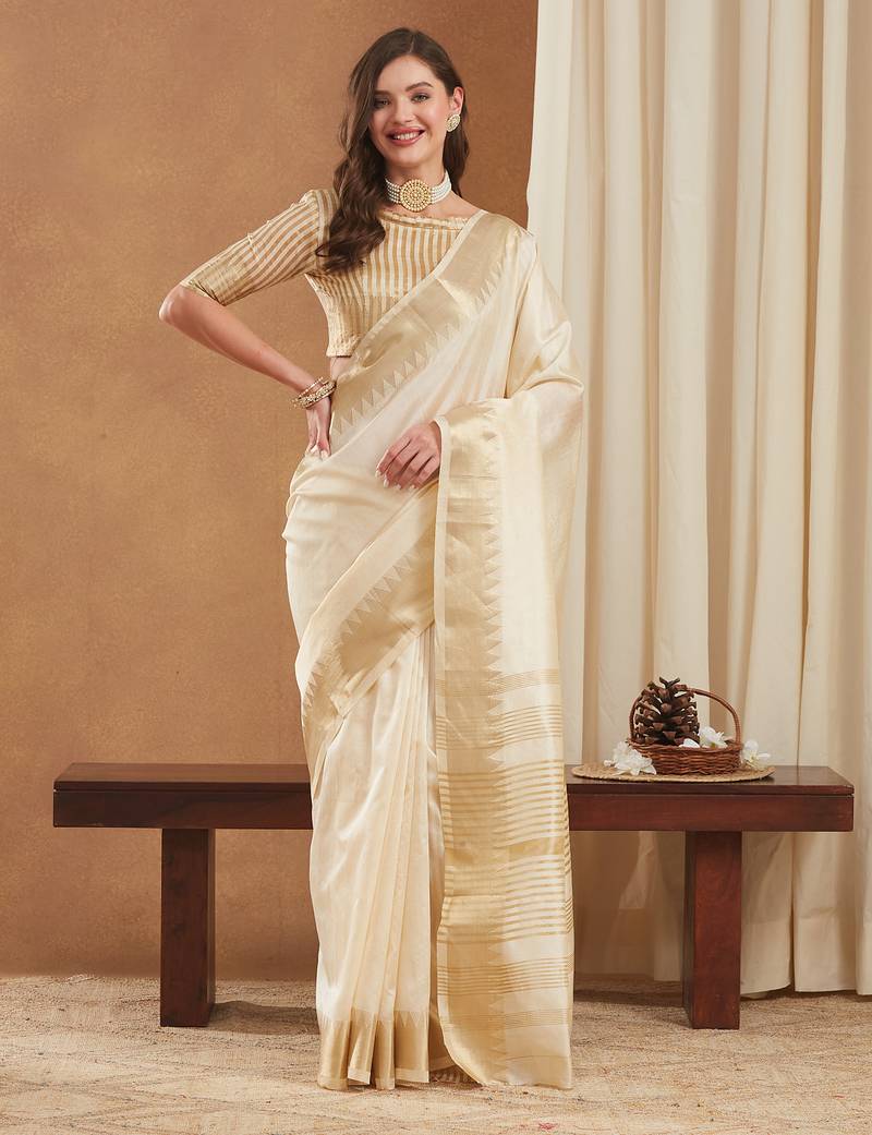 assam art silk saree with zari temple border & unstitched blouse