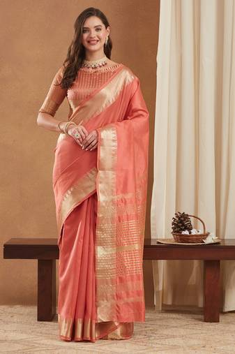 assam art silk saree with zari temple border & unstitched blouse