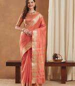 assam art silk saree with zari temple border & unstitched blouse