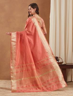 assam art silk saree with zari temple border & unstitched blouse 2