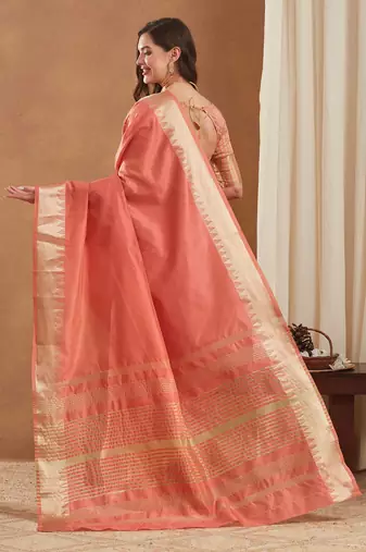 assam art silk saree with zari temple border & unstitched blouse