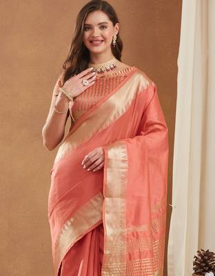 assam art silk saree with zari temple border & unstitched blouse 3
