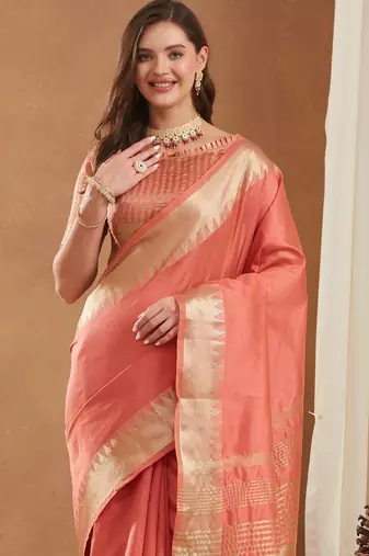 assam art silk saree with zari temple border & unstitched blouse