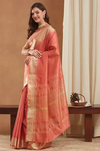 assam art silk saree with zari temple border & unstitched blouse