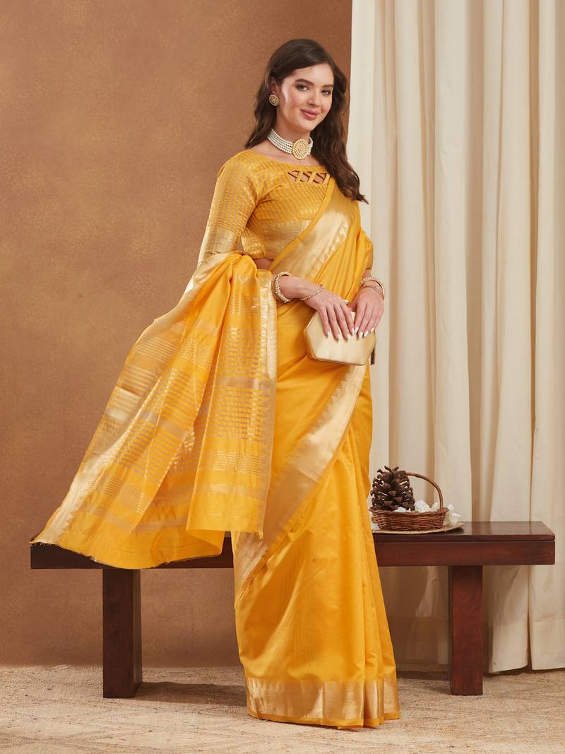 assam art silk saree with zari temple border & unstitched blouse