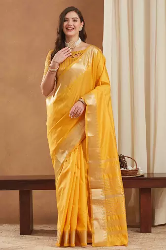 assam art silk saree with zari temple border & unstitched blouse