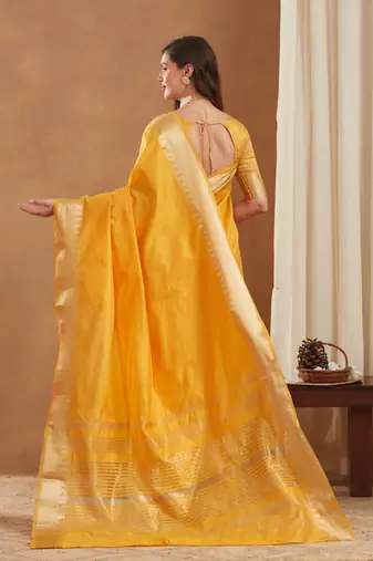assam art silk saree with zari temple border & unstitched blouse