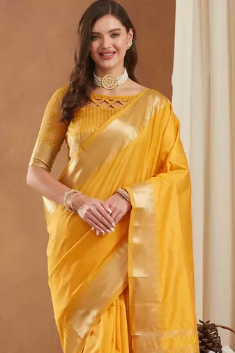 assam art silk saree with zari temple border & unstitched blouse