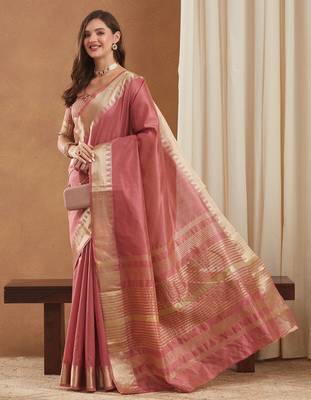assam art silk saree with zari temple border & unstitched blouse 1