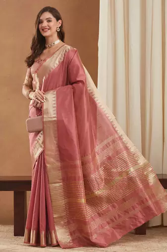 assam art silk saree with zari temple border & unstitched blouse