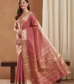 assam art silk saree with zari temple border & unstitched blouse