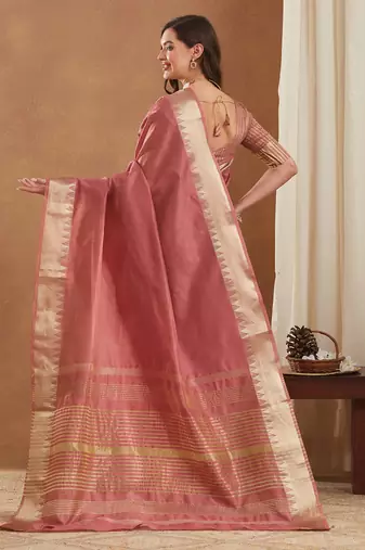 assam art silk saree with zari temple border & unstitched blouse