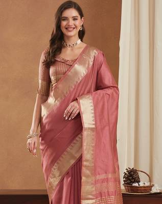 assam art silk saree with zari temple border & unstitched blouse 3