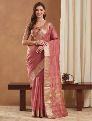 assam art silk saree with zari temple border & unstitched blouse 4