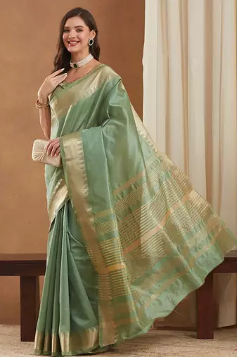 assam art silk saree with zari temple border & unstitched blouse