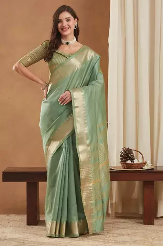 assam art silk saree with zari temple border & unstitched blouse