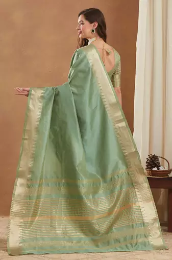 assam art silk saree with zari temple border & unstitched blouse
