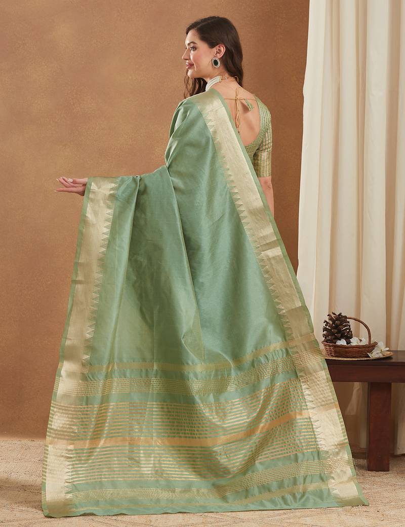 assam art silk saree with zari temple border & unstitched blouse