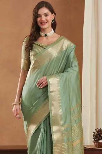assam art silk saree with zari temple border & unstitched blouse