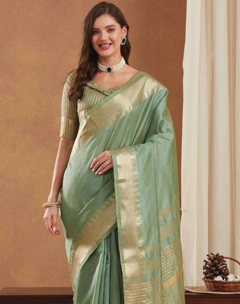 assam art silk saree with zari temple border & unstitched blouse