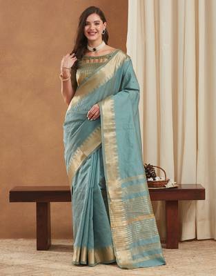 assam art silk saree with zari temple border & unstitched blouse 1