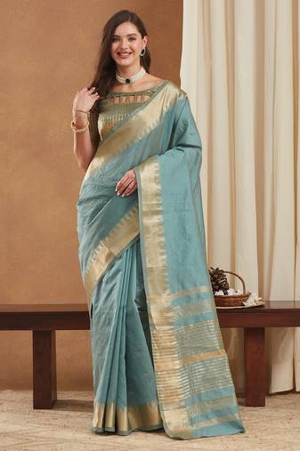 assam art silk saree with zari temple border & unstitched blouse