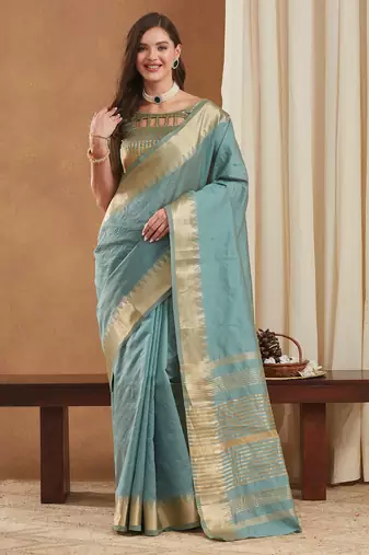 assam art silk saree with zari temple border & unstitched blouse