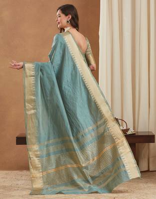assam art silk saree with zari temple border & unstitched blouse 2