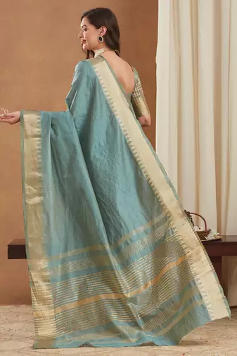 assam art silk saree with zari temple border & unstitched blouse