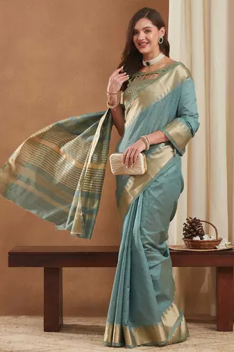 assam art silk saree with zari temple border & unstitched blouse