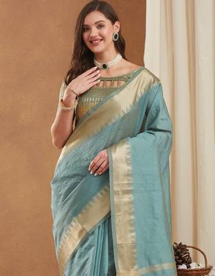 assam art silk saree with zari temple border & unstitched blouse 4