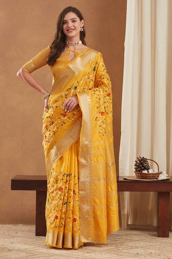 assam cotton art silk embroidered zari temple border saree with blouse.