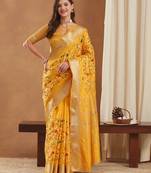 assam cotton art silk embroidered zari temple border saree with blouse.