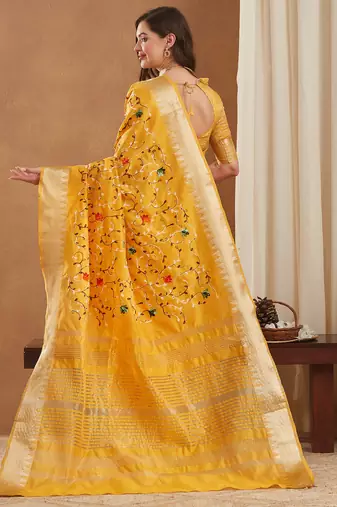 assam cotton art silk embroidered zari temple border saree with blouse.