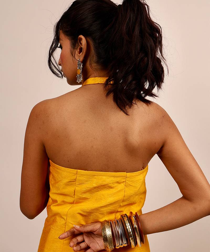 Yellow embroidered silk kurta set