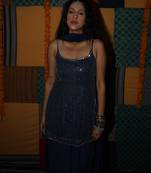 Blue embroidered crepe kurta set with dupatta