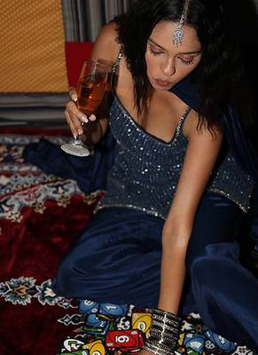 Blue embroidered crepe kurta set with dupatta 5
