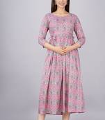 Women floral printed round neck pure cotton maternity dress