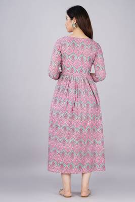 Women floral printed round neck  cotton maternity dress 2