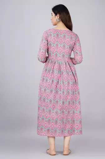 Women floral printed round neck  cotton maternity dress